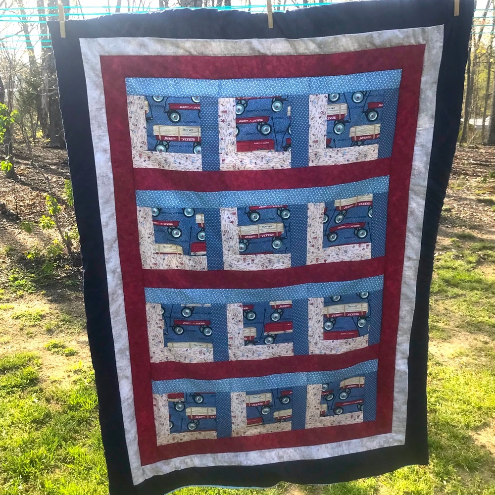 Handmade Nostalgic Radio Flyer Red Wagon Quilt